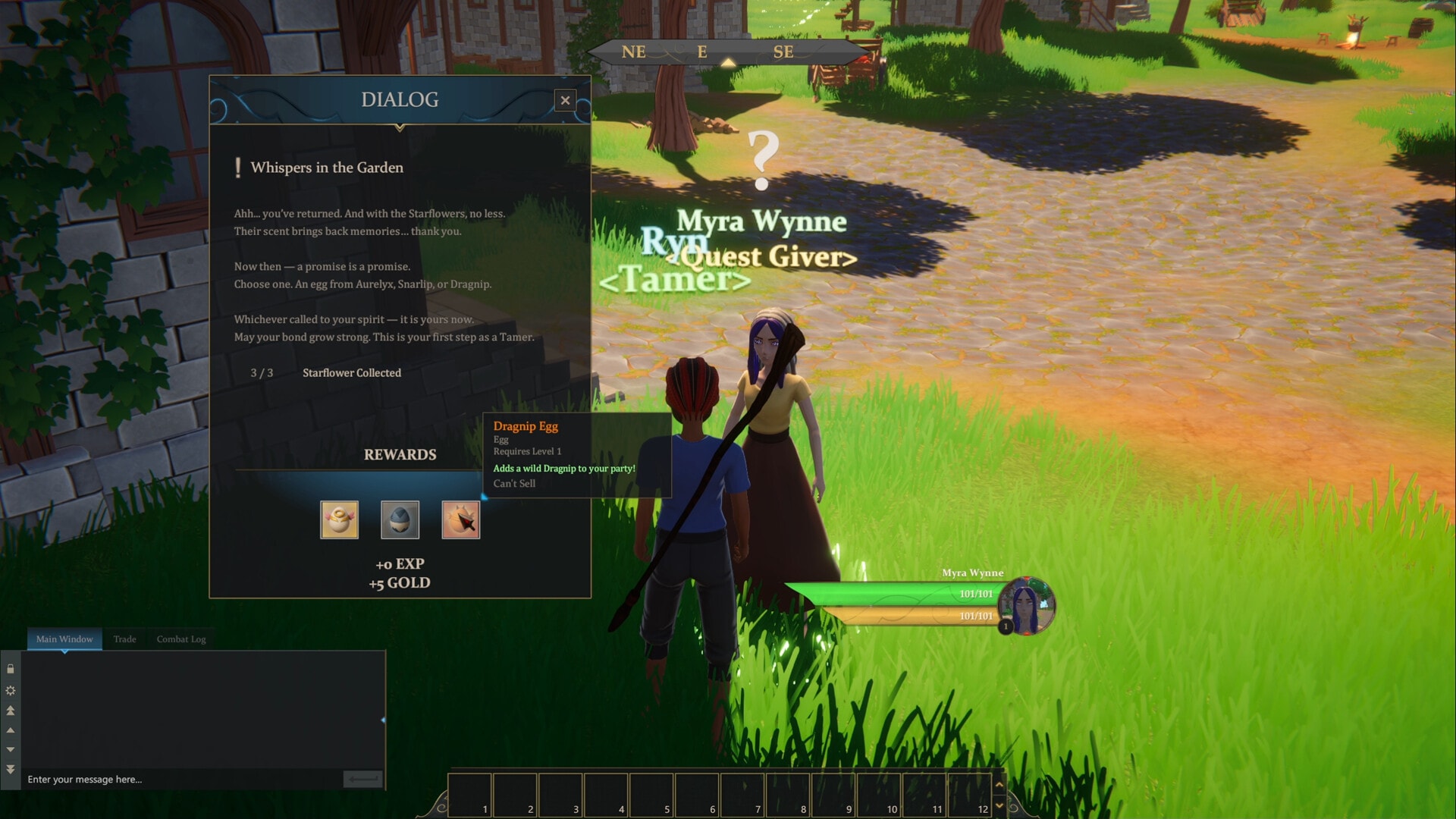 Mistwilds NPC dialogue and story scene in a fantasy village